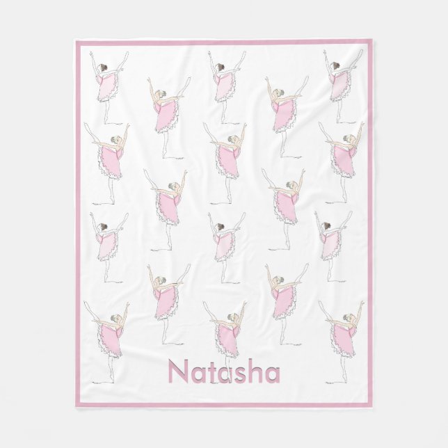 Pink Ballerina Custom Name Dance Girl Fleece Blanket (Front)