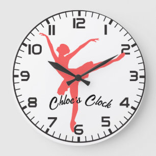Pink Ballerina. Customizable name. Large Clock