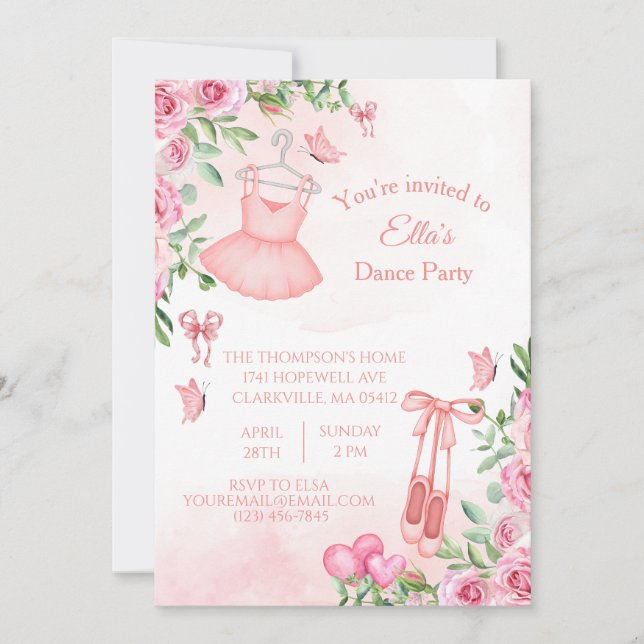 Pink Ballerina Dance Birthday Invitation (Front)