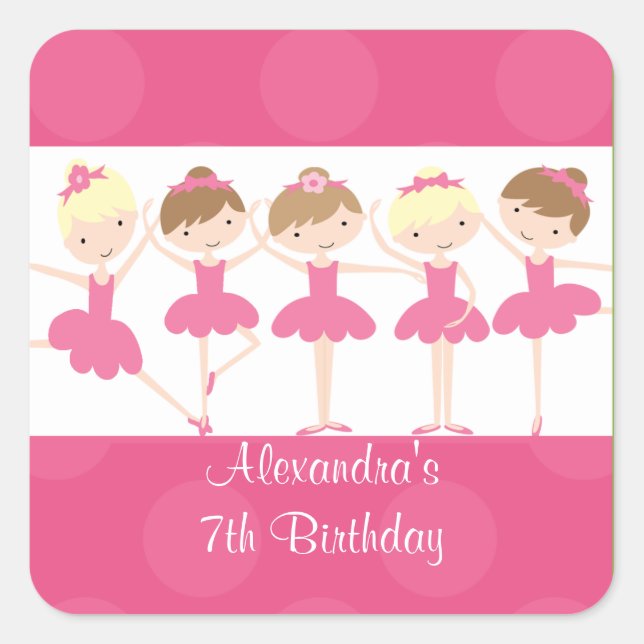 Pink Ballerina Dance Birthday Party Square Sticker (Front)