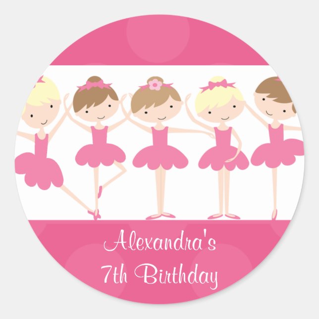 Pink Ballerina Dance Birthday Party Sticker (Front)