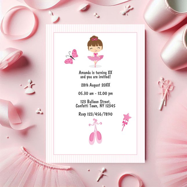 Pink Ballerina Dance Kids Birthday Party Photo Invitation (Pink Ballerina Dance Kids Birthday Party Photo Invitation)