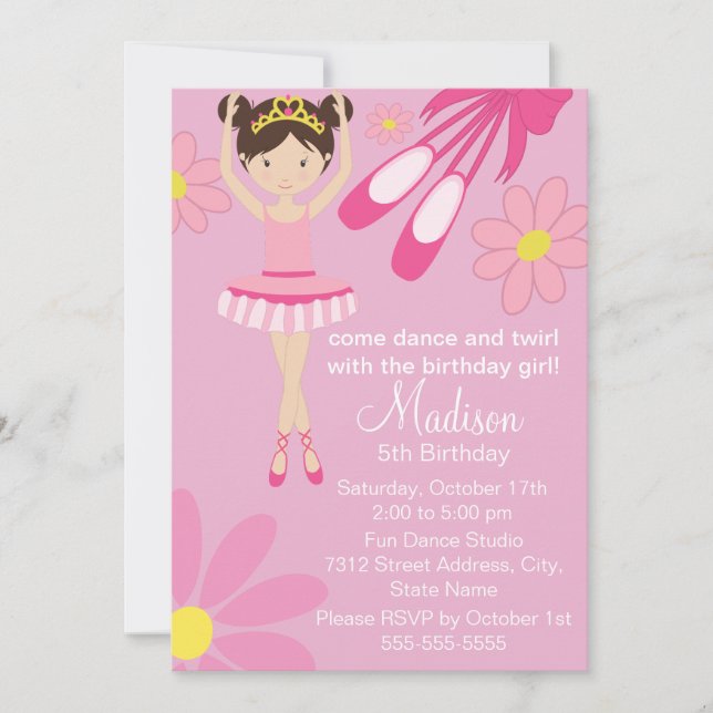 Pink Ballerina Dance Party Birthday Invitation 1 (Front)