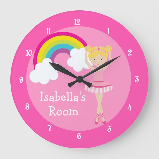 Pink Ballerina Dancer Blonde Girl Custom Large Clock (Front)