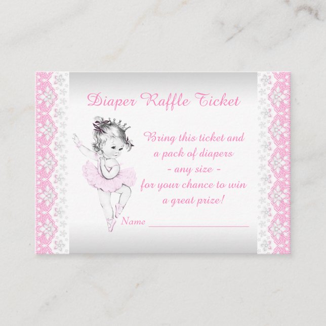 Pink Ballerina Diaper Raffle Ticket Enclosure Card (Front)