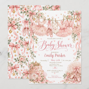 Pink Ballerina Floral Baby Shower Invitation