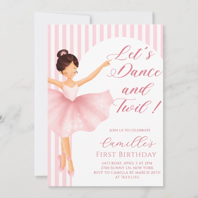 Pink Ballerina Girl birthday Party Invitation (Front)
