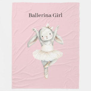 Pink Ballerina Girl Bunny in Tutu Fleece Blanket