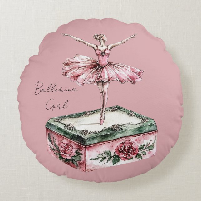 Pink Ballerina Girl Round Cushion (Front)