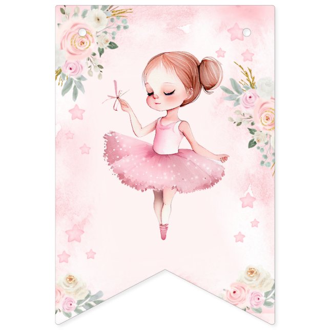 Pink ballerina happy birthday girl bunting banner (First Flag)