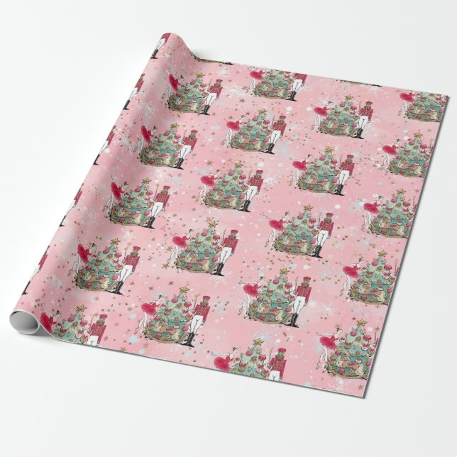 Pink Ballerina Holiday Nutcracker Christmas Paper (Unrolled)