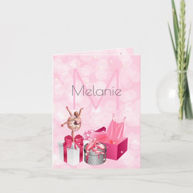 Pink Ballerina Monogrammed with Name Blank Note Card (Front)