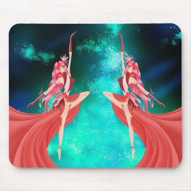 Pink Ballerina Night Sky Emerald green  Mouse Mat (Front)