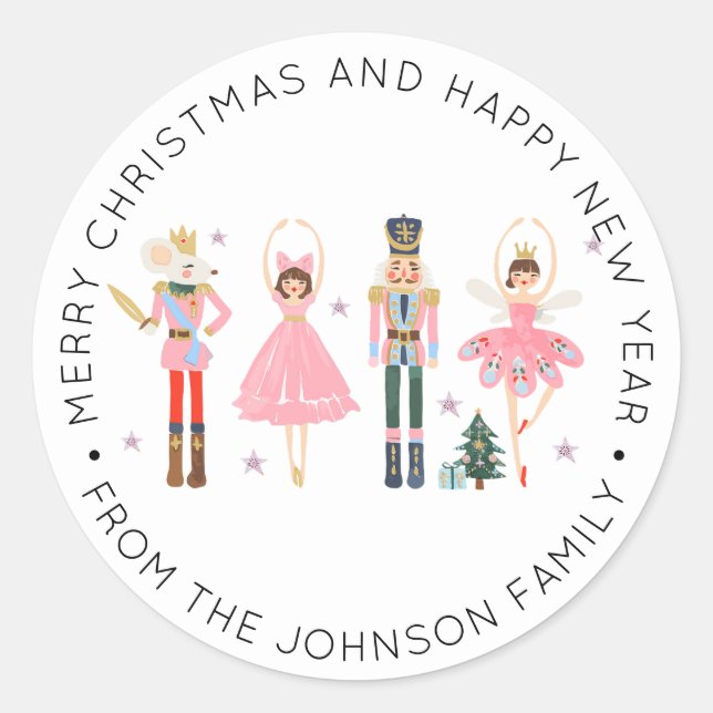 Pink Ballerina Nutcracker Christmas Holiday Classic Round Sticker (Front)