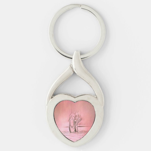 Pink Ballerina On Toes Metal Key Ring (Front)