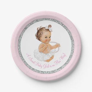 Pink Ballerina Pearl Baby Girl Shower Paper Plate