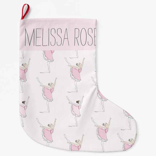 Pink Ballerina Personalised Christmas Stocking (Front)