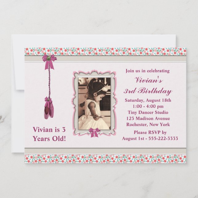 Pink Ballerina Photo Birthday Party Invitation (Front)