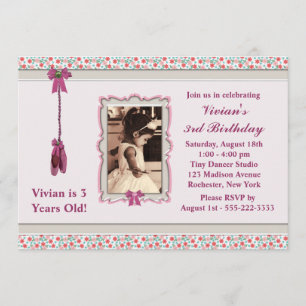 Pink Ballerina Photo Birthday Party Invitation