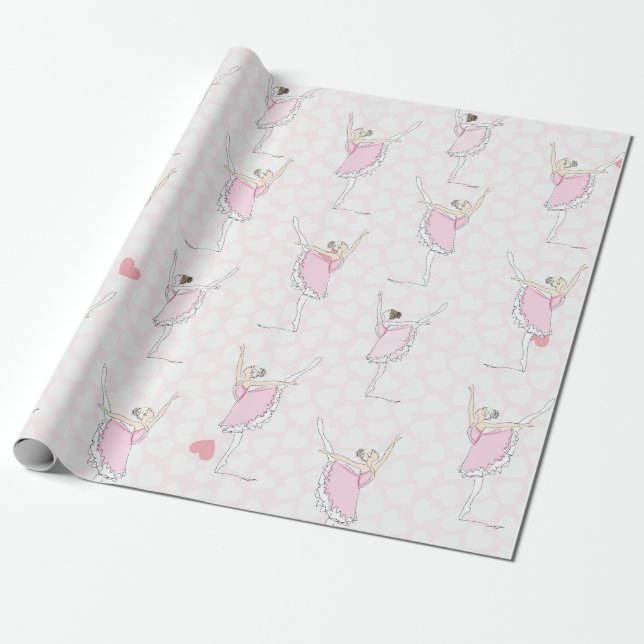 Pink Ballerina Pink Heart Girl Dancer Wrapping Paper (Unrolled)