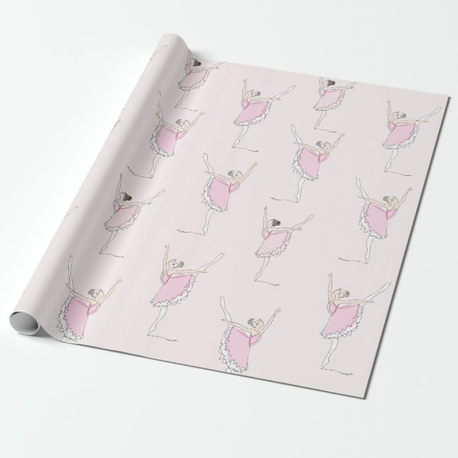 Pink Ballerina Pink Wrapping Paper (Unrolled)