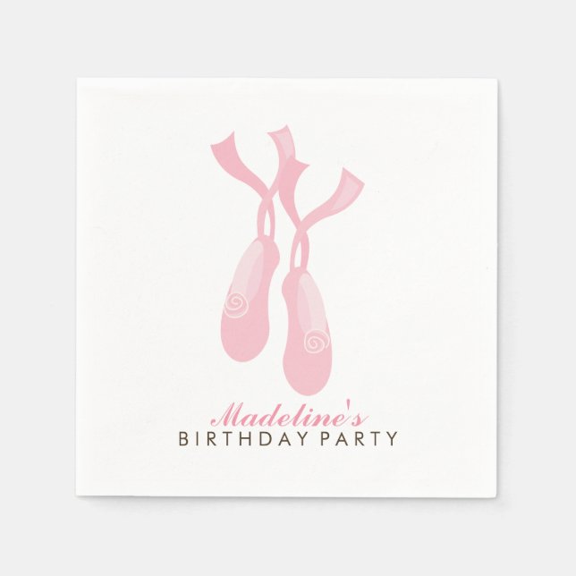 Pink Ballerina Pointe Shoes Girl's Birthday Party Napkin (Front)