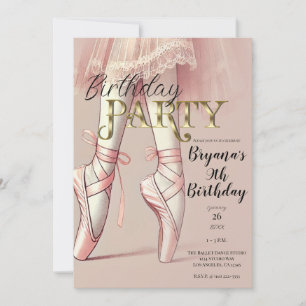 Pink Ballerina Pointed Toes Birthday Party Invitation