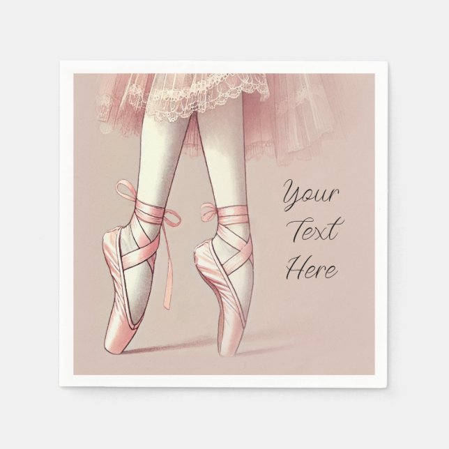 Pink Ballerina Pointed Toes Birthday Party Napkin (Front)