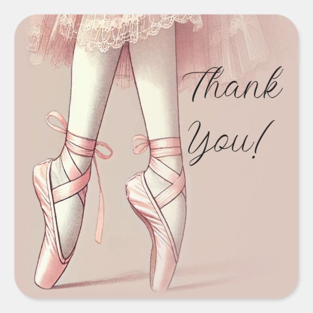 Pink Ballerina Pointed Toes Birthday Party Square Sticker (Front)