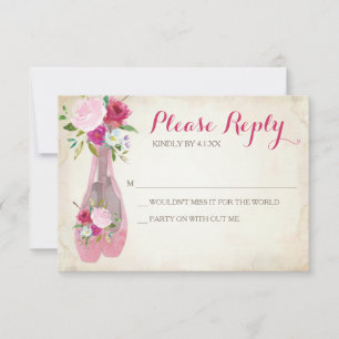 Pink Ballerina RSVP Card ~ Ballet Shoe