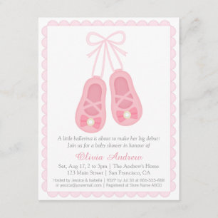 Pink Ballerina Shoes Girl Baby Shower Invitations