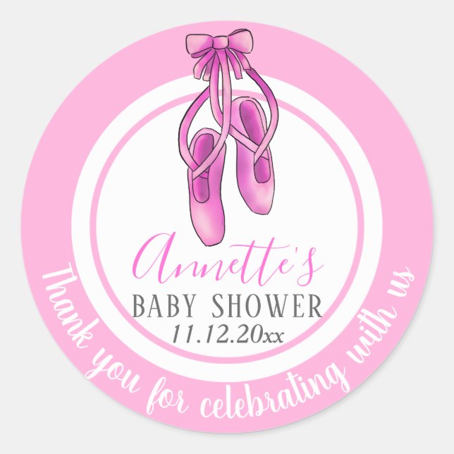 Pink Ballerina Shoes | Girl Baby Shower Thank You Classic Round Sticker (Front)