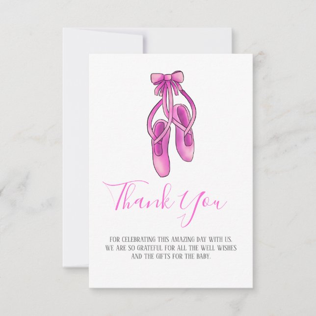 Pink Ballerina Shoes | Girl Baby Shower Thank You Invitation (Front)