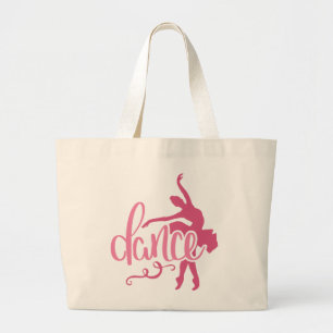 Pink Ballerina Silhouette Ballet Dance Large Tote Bag