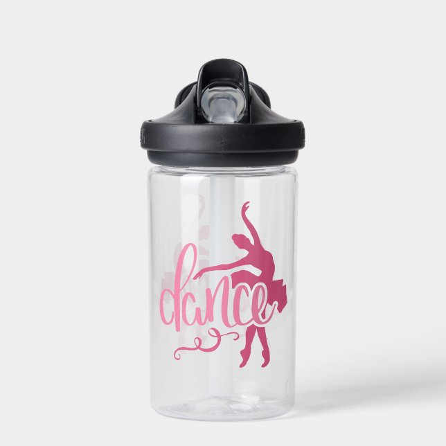 Pink Ballerina Silhouette Ballet Dance Water Bottle (Front)