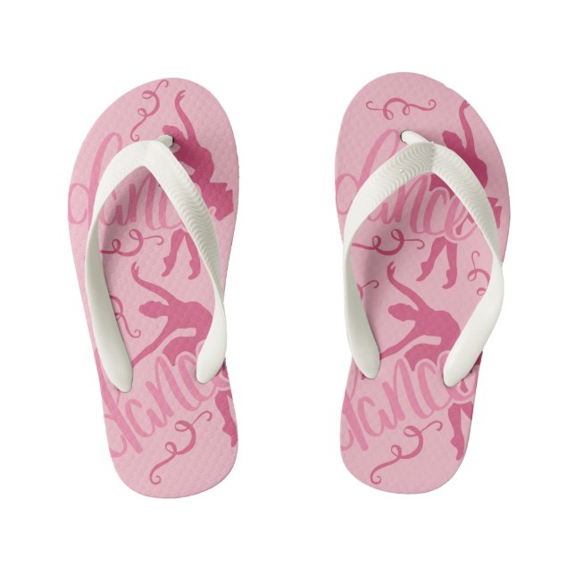 Pink Ballerina Silhouette Dancer Kid's Flip Flops (Footbed)