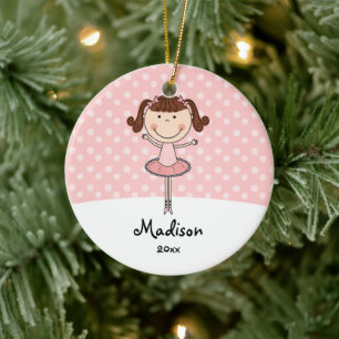 Pink Ballerina Snowflakes Personalised Christmas Ceramic Tree Decoration