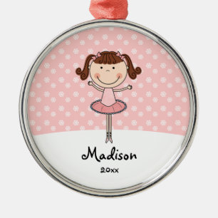 Pink Ballerina Snowflakes Personalised Christmas Metal Tree Decoration