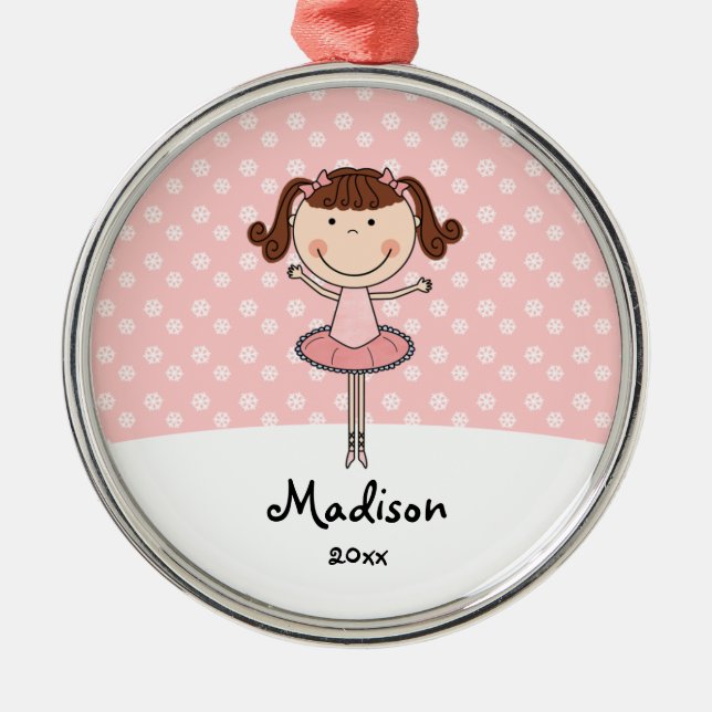 Pink Ballerina Snowflakes Personalised Christmas Metal Tree Decoration (Front)
