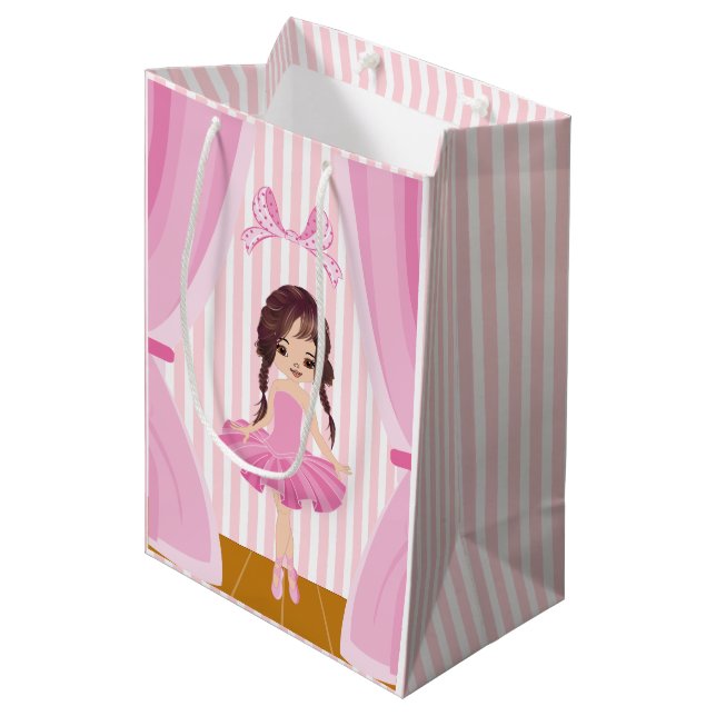 Pink Ballerina theme Birthday Party Guest Thanks Medium Gift Bag (Front Angled)