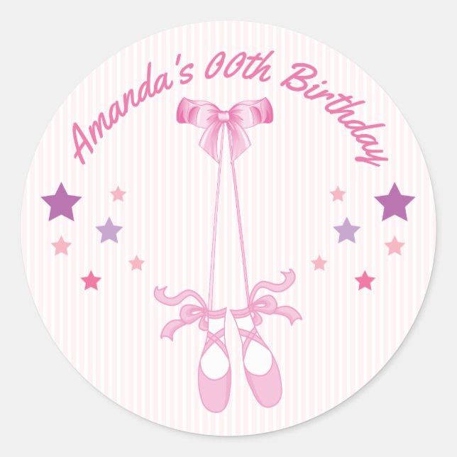 Pink Ballerina theme Birthday Party personalised Classic Round Sticker (Front)