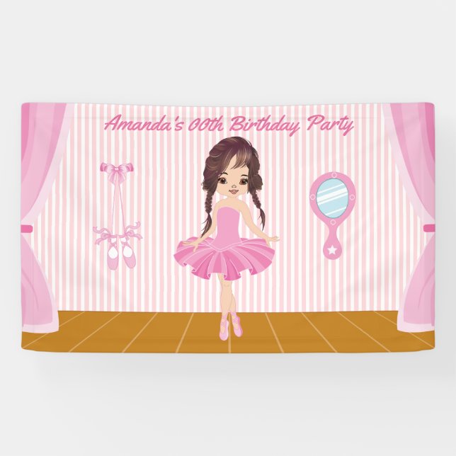 Pink Ballerina themed Birthday Party personalised Banner (Horizontal)
