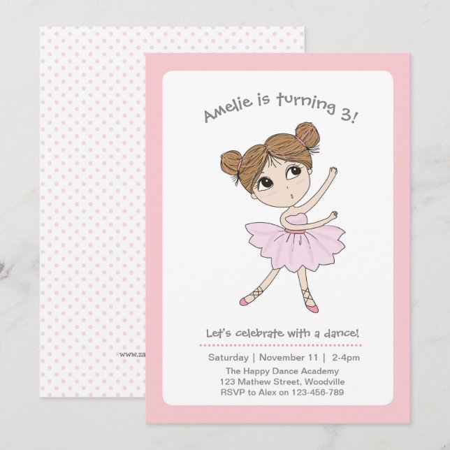 Pink Ballerina Tiny dancer Girl's Birthday Party Invitation (Front/Back)