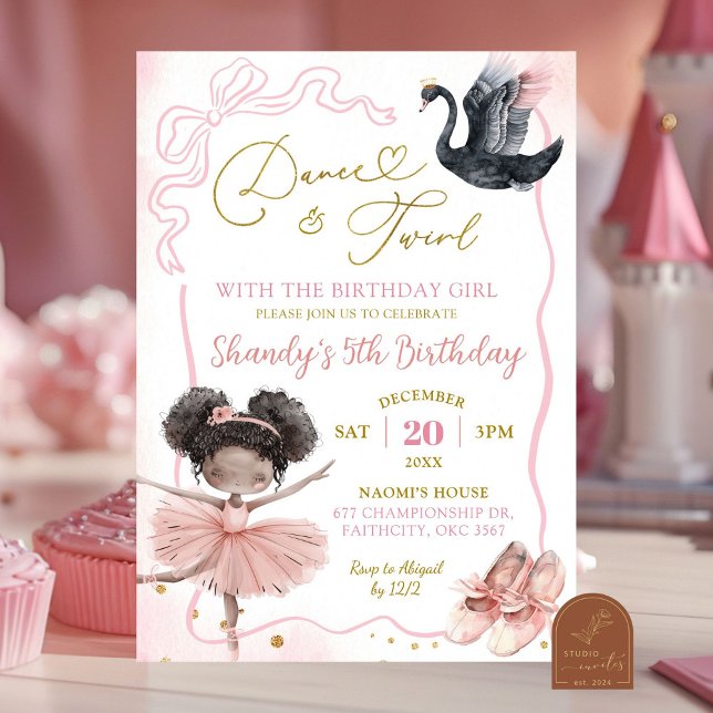 Pink Ballerina Tutu African Ballet Birthday Invitation (Creator Uploaded)