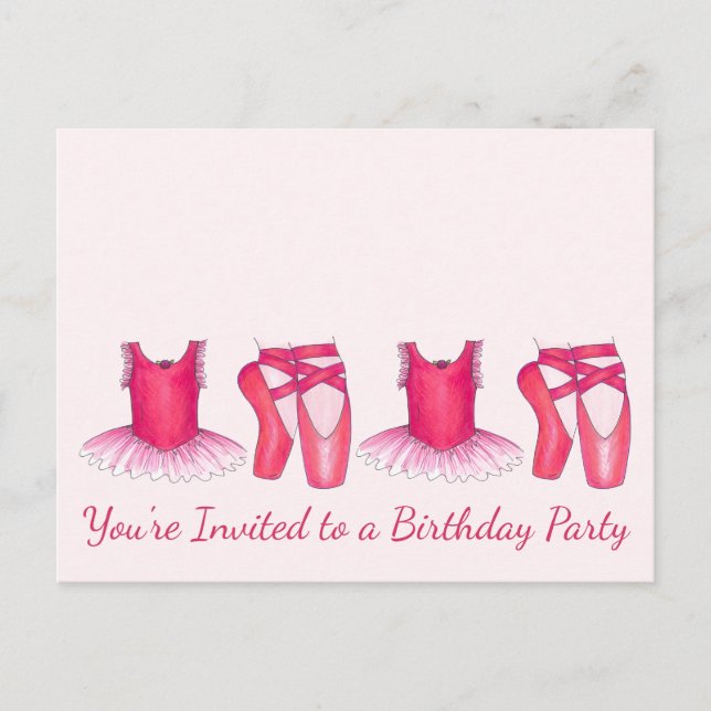 Pink Ballerina Tutu Birthday Party Invitation Postcard (Front)