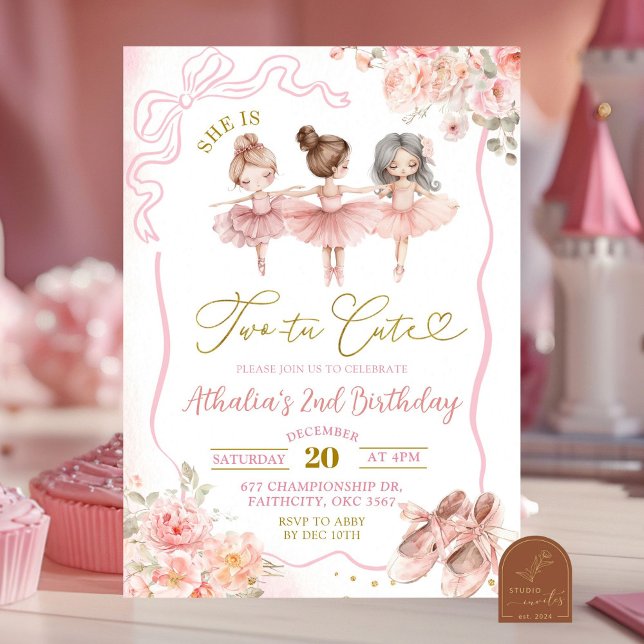 Pink Ballerina Tutu Cute 2nd Birthday Invitation (Creator Uploaded)