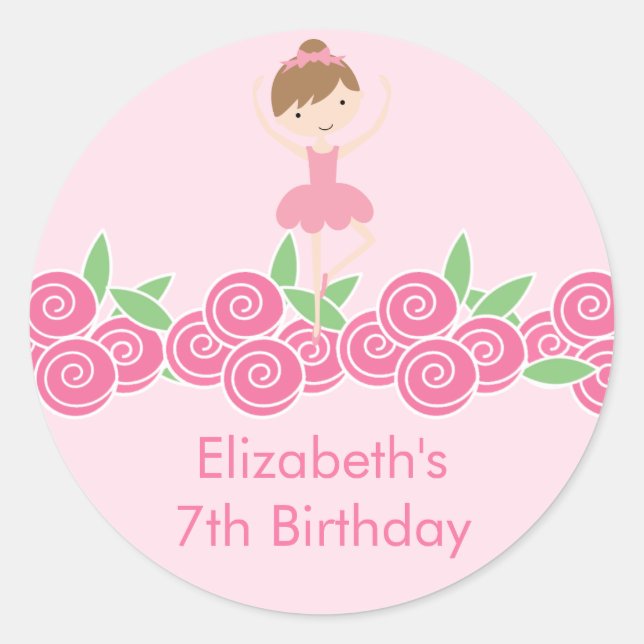 Pink Ballerina Tutu Dance Birthday Party Sticker (Front)