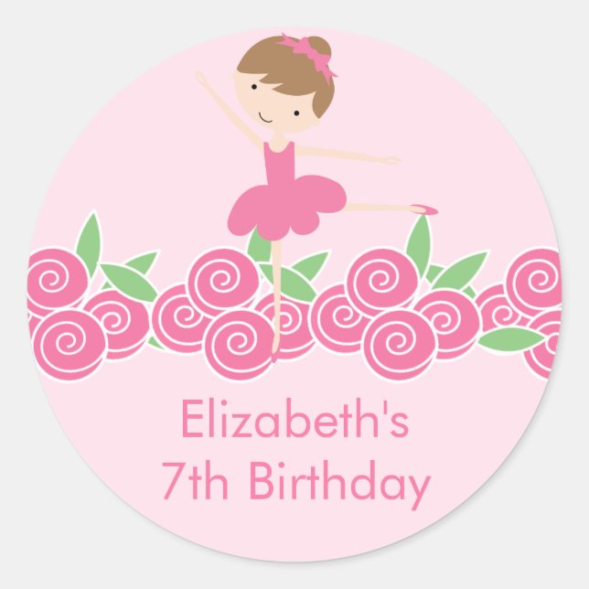 Pink Ballerina Tutu Dance Birthday Party Sticker (Front)