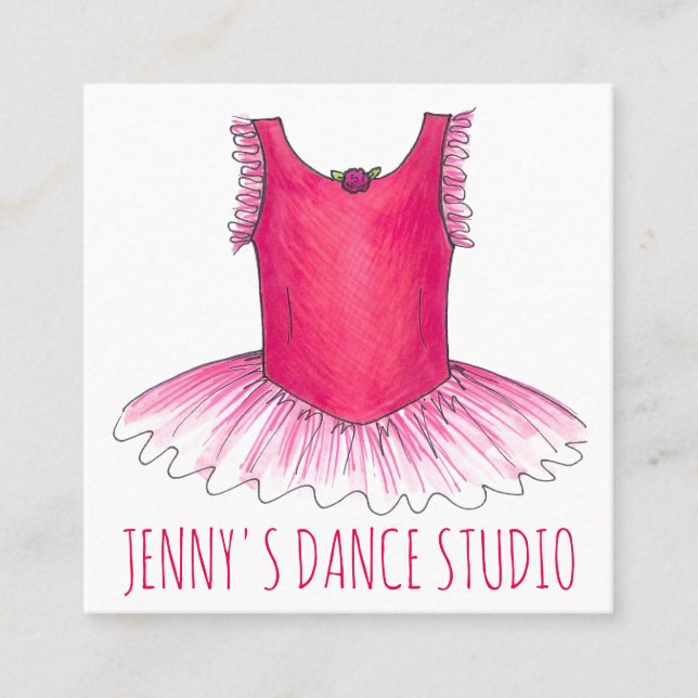 Pink Ballerina Tutu Dance Studio Ballet Teacher Square Business Card (Front)