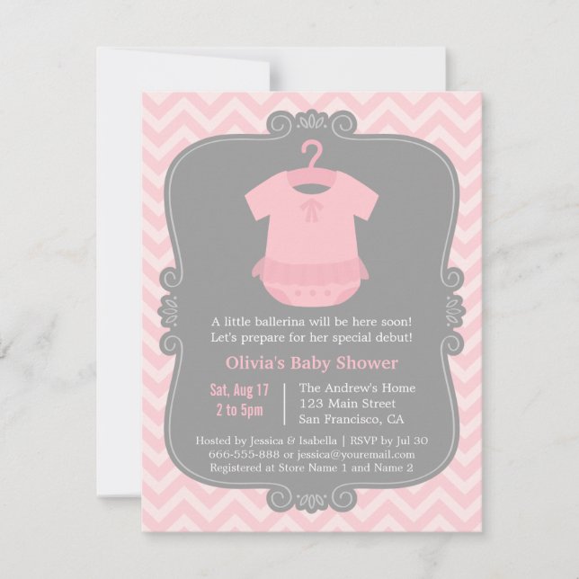 Pink Ballerina Tutu Girl Baby Shower Invitations (Front)